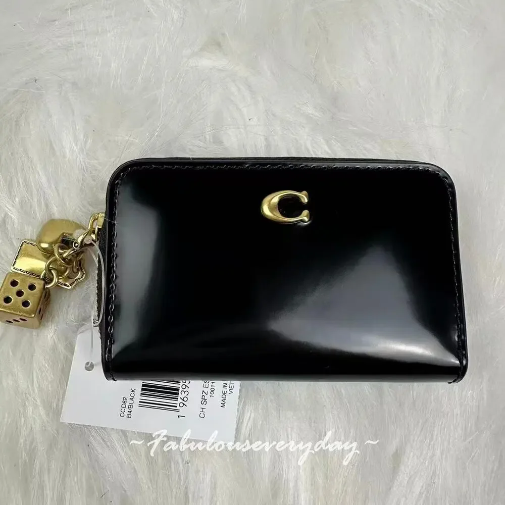 Coach Essential Small Zip Around Wallet With Charms In Leather/Brass/Black CCD82